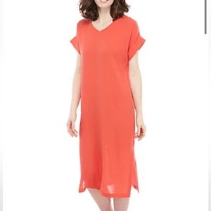 Eileen Fisher Short Sleeve V Neck Gauze Dress